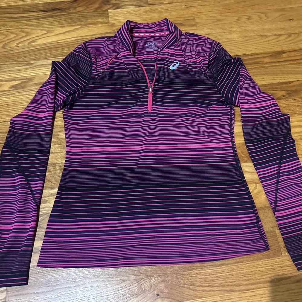ASICS Women's Running Jacket 1/4 Zip, Long Sleeve, Purple/Black Stripe, Sz Large